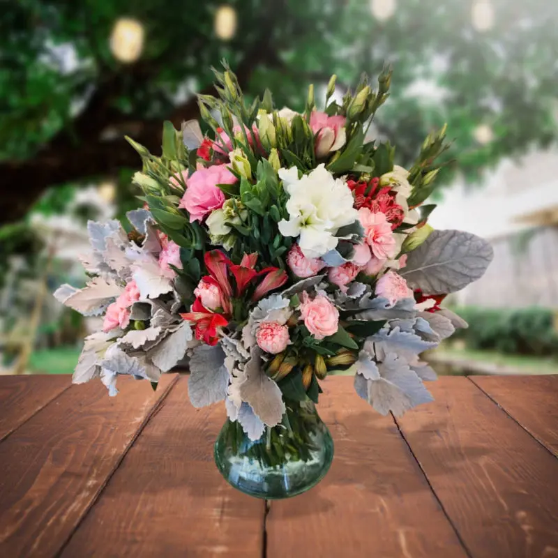 Arreglo floral tonos pastel, lisianthus